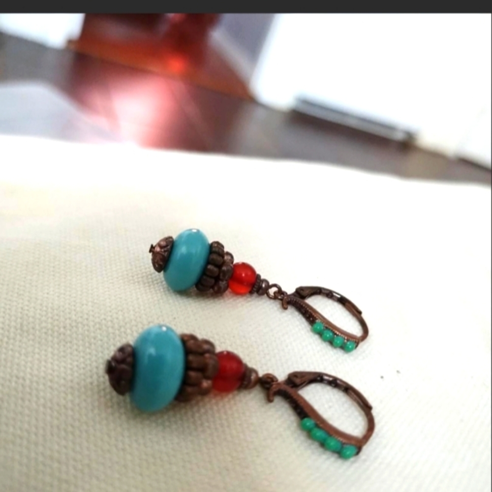 Beautiful boho turquoise Western Southwest drop earrings Santa Fe Southwest